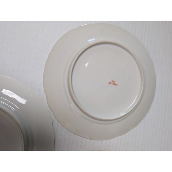 Antique German Lusterware Plates Floral Pansy Set of 3 Pink Iridescent Trim - Picture 8 of 9